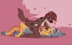  &lt;3 16:10 2021 absurd_res anthro anthro_on_anthro blue_eyes breasts brown_body brown_fur canid canine canis chest_tuft claws conditional_dnp digital_media_(artwork) domestic_dog duo elbow_tuft elijah-draws eye_contact female female/female fur green_eyes hi_res hyaenid interspecies looking_at_another mammal multicolored_body multicolored_fur nipples nude orange_body orange_fur pawpads pink_nipples sex shaded simple_background smile straddling toe_claws trans_(lore) trans_woman_(lore) tuft widescreen 