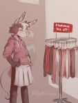  2021 3:4 anthro bottomwear canid canine canis cheek_tuft clothed clothing conditional_dnp digital_media_(artwork) domestic_dog elijah-draws elliotte_(elijah-draws) facial_tuft fully_clothed fur head_tuft hi_res hoodie mammal mask pants shaded shopping sign solo standing topwear tuft 