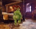  bedroom_eyes big_butt big_ears breasts butt clothed clothing female goblin green_body hair humanoid humanoid_pointy_ears joixxx makeup narrowed_eyes nipples not_furry nude pigtails rear_view red_hair seductive short_stack side_boob skimpy slightly_chubby thick_thighs wide_hips 
