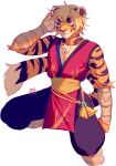  2021 anthro black_stripes blue_eyes clothed clothing digital_media_(artwork) felid fur hair hi_res junebuq male mammal orange_body orange_fur pantherine simple_background solo striped_body striped_fur stripes tiger white_background 