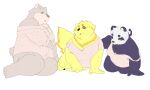  2021 absurd_res alp_(tas) anthro canid canine canis clothing cu_sith_(tas) domestic_dog giant_panda group hi_res humanoid_hands jambavan kemono lifewonders male mammal nameko_no_neko overweight overweight_male purple_body shirt simple_background sitting tokyo_afterschool_summoners topwear ursid video_games white_background white_body yellow_body 