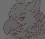  2021 ambiguous_form ambiguous_gender arthur_the_gryphon avian beak digital_media_(artwork) eyebrows fur greyscale gryphon headshot_portrait hi_res icon katai line_art looking_at_viewer monochrome mythological_avian mythology portrait scar side_view signature solo 