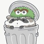  1:1 2021 black_eyes black_nose chibi dot_eyes duo feral green_body grey_body mammal oscar_the_grouch procyonid raccoon sesame_street simple_background trash_can white_background yencatx 