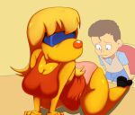  2021 all_fours anthro anthro_focus blonde_hair bottomwear bow_tie brain_(inspector_gadget) breasts brown_hair canid canine canis cleavage clothed clothing crossgender domestic_dog dress duo dyriuck_kaos eyewear female female_focus female_on_human hair hi_res human human_on_anthro inspector_gadget_(franchise) interspecies male male/female male_on_anthro mammal mtf_crossgender oddrich panties pink_clothing pink_panties pink_underwear red_clothing red_dress shorts solo_focus sunglasses topwear underwear vest yellow_body 