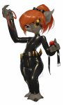  2019 asura ball_gag beckoning black_latex clothing dominant dominant_female eye_patch eyewear female first_person_view gag gesture guild_wars hair hi_res humanoid leash leashed_pov licheart nails orange_hair rubber rubber_clothing rubber_suit sharp_nails solo video_games 