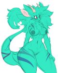  absurd_res anthro blush breasts brown_eyes claws dragon elbow_tufts female fluffy fluffy_tail fur furred_dragon genitals green_body hi_res horn jolbee markings navel nipple_piercing nipples piercing pussy riley_(jolbee) solo thick_thighs 