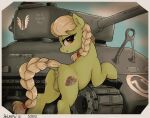  2021 animal_genitalia animal_pussy anus assault_rifle butt cutie_mark digital_media_(artwork) dock dosh earth_pony english_text equid equine equine_pussy eyelashes female feral friendship_is_magic genitals granny_smith_(mlp) gun hasbro hi_res horse looking_at_viewer m4 m4_sherman mammal my_little_pony pony pussy ranged_weapon rifle sherman_(tank) smile solo tank text vehicle weapon 