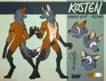  anthro arm_markings canid canine expressions hi_res jewelry kosten male mammal maned_wolf markings model_sheet necklace pawpads pose smile solo zanity 