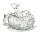  anthro arms_under_breasts baron_engel breasts female food fruit graphite_(artwork) greyscale halloween holidays jack-o&#039;-lantern leaning leaning_forward lidded_eyes looking_at_viewer mammal monochrome mouse murid murine nipples nude pencil_(artwork) petina_demouse plant pumpkin rodent simple_background solo traditional_media_(artwork) white_background 