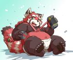  2021 ailurid anthro belly black_body black_nose blush bulge camera clothing humanoid_hands kemono lifewonders male mammal moobs navel nipples overweight overweight_male red_body red_panda sitting solo takagi_kyou tokyo_afterschool_summoners underwear video_games zhurong_(tas) 