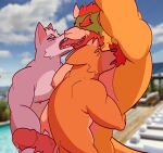  anthro armpit_fetish armpit_hair armpit_lick armpit_play armpit_sniffing bodily_fluids body_hair bowser canid canine canis fox fox_mccloud french_kissing genital_fluids genitals group hi_res kissing koopa licking male male/male mammal mario_bros masturbation mormonara muscular nintendo nipples penis poolside precum public saliva saliva_on_tongue scalie sniffing star_fox tongue tongue_out video_games wolf wolf_o&#039;donnell 