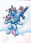  &lt;3 blue_body carrying cutie_mark doesnotexist duo equid equine eyewear eyewear_on_head fan_character feral flying goggles goggles_on_head green_eyes gyro_tech hasbro hi_res hooves horn male male/male mammal mane my_little_pony pegasus pink_body quadruped seaward_skies spread_wings unicorn unicorn_horn wings 