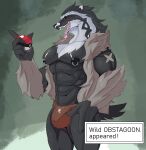  abs anthro biceps big_bulge black_body black_fur bodily_fluids bulge clothed clothing dragonsexking drooling english_text fur grey_body grey_fur hi_res holding_object holding_pok&eacute;ball looking_at_viewer male mammal manyu muscular muscular_anthro muscular_male muscular_thighs mustelid nintendo nipple_piercing nipples obstagoon open_mouth open_smile pegs piercing pok&eacute;ball pok&eacute;mon pok&eacute;mon_(species) quads red_eyes saliva salivating sharp_teeth smile solo speedo swimwear teeth text thick_thighs tongue tongue_out underwear underwear_only video_games white_body white_fur 