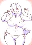  anthro big_breasts bikini blush boss_monster bovid breasts caprine cleavage clothed clothing eyewear female fur glasses hi_res mammal mature_female side-tie_bikini solo swimwear toriel toriellove undertale undertale_(series) video_games white_body white_fur 