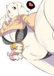  absurd_res anthro asgore_dreemurr aspirindabaitu big_breasts boss_monster bovid bra breasts caprine cleavage clothed clothing female fur hi_res male mammal panties size_difference smaller_female smaller_male toriel undertale undertale_(series) underwear video_games white_body white_fur 