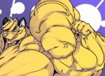  2021 abstract_background anthro big_muscles blonde_hair felid feline fierglief fist flexing fur grin hair hi_res huge_muscles hyper hyper_muscles looking_at_viewer male mammal muscular sharp_teeth silver_eyes smile solo teeth veiny_muscles yellow_body yellow_fur 