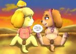  anatomically_correct anatomically_correct_genitalia animal_crossing animal_genitalia animal_pussy anthro anus canid canine canine_pussy canis clothed clothing conditional_dnp domestic_dog duo english_text female female/female feral genitals hair hi_res isabelle_(animal_crossing) mammal nintendo no_pants no_underwear paw_patrol pussy skye_(paw_patrol) spread_legs spreading text video_games xxgato 