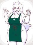  anthro apron apron_only areola big_breasts blush boss_monster bovid breasts caprine cleavage clothed clothing eyewear female fur glasses green_apron hi_res i_mean_breast_milk mammal mature_female meme mostly_nude solo toriel toriellove undertale undertale_(series) video_games white_body white_fur 