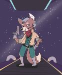  2018 5:6 anthro canid canine clothed clothing conditional_dnp digital_media_(artwork) elijah-draws fox fox_mccloud fully_clothed grin gun hi_res holding_gun holding_object holding_weapon male mammal nintendo ranged_weapon smile solo star_fox video_games weapon 