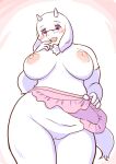  anthro apron apron_only big_breasts blush boss_monster bovid breasts caprine clothing eyewear female fur genitals glasses hi_res mammal mature_female mostly_nude pussy solo toriel toriellove undertale undertale_(series) video_games white_body white_fur 