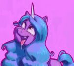  2021 ahegao aoncyth blue_hair blue_tail bodily_fluids equid equine female feral hair hasbro hi_res horn horse izzy_moonbow_(mlp) looking_pleasured mammal mlp_g5 my_little_pony open_mouth pink_background pony saliva saliva_string simple_background solo tongue tongue_out unicorn 