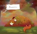  asian_mythology autumn autumn_blaze_(mlp) chinese_mythology dialogue east_asian_mythology female friendship_is_magic hair hi_res horn kirin leaf my_little_pony mythology orange_hair outside plant ravensun solo tongue tongue_out tree 