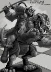  armor armored_wolf body_hair canid canine canis chess chest_hair greyscale hi_res humanoid inktober mammal monochrome orc orctober orctober_chess_challenge rickleone wolf wolf_rider 