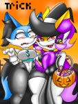  3:4 anthro blazedscarf braixen clothing cosplay deltarune duo fan_character female female/female halloween halloween_costume hat headgear headwear hi_res holidays nintendo pok&eacute;mon pok&eacute;mon_(species) tasque_manager thick_thighs undertale_(series) video_games wide_hips witch_hat 
