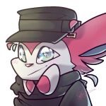  &lt;3 &lt;3_eyes 1:1 blue_eyes blush blush_lines celandine clothed clothing dia_beau digital_media_(artwork) eeveelution feral fur grin hat headgear headshot_portrait headwear icon looking_at_viewer multicolored_body multicolored_fur nintendo pink_body pink_fur pok&eacute;mon pok&eacute;mon_(species) portrait ribbons signature simple_background smile solo sylveon video_games 