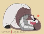  &lt;3 2021 anthro badger badgerclops belly big_butt black_nose blush brown_body butt cartoon_network digitslayer eye_patch eyes_closed eyewear jack-o&#039;_pose male mammal mao_mao:_heroes_of_pure_heart mustelid musteline overweight overweight_male pose simple_background solo white_body 