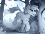  2021 ambiguous_gender cutie_mark day detailed_background digital_media_(artwork) equid equine fan_character feral forest fur grass hair hi_res hooves mammal my_little_pony outside plant scarf smile solo tree yakovlev-vad 