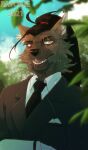  2021 anthro clothed clothing day detailed_background digital_media_(artwork) fur hair hi_res male open_mouth outside ravoilie sky smile teeth tongue 