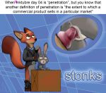  anthro anus bent_over bottomless butt canid canine casual_sex clitoris clothed clothing disney duo english_text erection eyes_closed female fox from_behind_position fur genitals hi_res humor inktober inktober2021 judy_hopps kinktober knot lagomorph leporid lettherebecolor male male/female male_penetrating mammal meme meme_man memes nick_wilde open_mouth pants_down partial_nudity partially_clothed penetration penis police_officer police_uniform predator/prey pussy rabbit sex simple_background size_difference smile stonks suit text tight_fit topwear uniform vaginal vaginal_penetration zootopia 