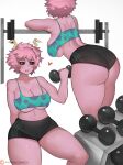  ashido_mina barbell breasts cleavage clothed clothing dumbbell elijah_zx exercise female hair hi_res humanoid my_hero_academia not_furry pink_body pink_hair solo weightlifting weights workout 
