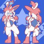  1:1 anthro anthrofied butt chubby_male clothing eeveelution fan_character hair hi_res male nintendo pembrokewkorgi pok&eacute;mon pok&eacute;mon_(species) pok&eacute;morph ponytail ribbons silky_smooth slightly_chubby solo sylveon topwear vest video_games 