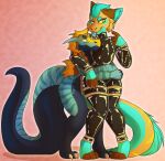  2021 anthro big_tail clothed clothing digital_media_(artwork) duo embrace female fur grumpy_griffin_creations hair hi_res hug hugging_from_behind looking_at_another looking_at_viewer male male/female rubber simple_background smile standing tongue 