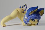  3:2 3d_(artwork) animal_crossing ankha_(animal_crossing) anthro ass_up blender_(software) blue_hair digital_media_(artwork) domestic_cat felid feline felis female grey_background hair hi_res inner_ear_fluff jack-o&#039;_pose looking_at_viewer mammal marrubi_(artist) nintendo nipples pose short_stack signature simple_background smile solo tuft video_games yellow_body 