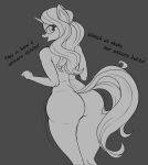  absurd_res anthro anthrofied beads butt butt_focus dialogue dock equid equine female hasbro hi_res horn horse izzy_moonbow_(mlp) looking_at_viewer looking_back looking_back_at_viewer mammal mlp_g5 monochrome my_little_pony my_little_pony:_a_new_generation nude pony shaking_butt sketch smile solo text thehuskylord unicorn 