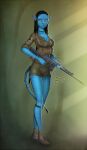  alien alien_humanoid bottomwear breasts clothing dareddakka female flesh_tunnel fn_fal footwear gun hi_res humanoid james_cameron&#039;s_avatar na&#039;vi neytiri ranged_weapon rifle shoes shorts solo weapon 