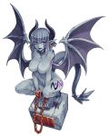  4:5 big_breasts breasts chain chained demon_wings female gargoyle grey_body grey_skin hi_res horn humanoid kenkou_cross monster_girl_(genre) monster_girl_encyclopedia not_furry purple_eyes restraints sculpture shackles solo spade_tail statue 