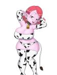  3:4 animal_print big_breasts breasts chronoa cow_print dragon_ball_xenoverse female hi_res humanoid kappa_spark not_furry pink_body simple_background solo supreme_kai_of_time white_background 