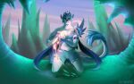  16:10 5_fingers anthro clothed clothing day detailed_background dragon fingers kneeling male outside sinalanf sky smile solo widescreen wingless_dragon 
