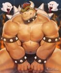  2021 anthro armband barazoku belly big_muscles black_background boo_(mario) bowser bracelet bulge clothing collar dsharp_k eyebrows fire ghost group hair horn huge_muscles jewelry koopa looking_at_viewer male mario_bros musclegut muscular muscular_anthro muscular_male navel nintendo nipples open_mouth pecs scalie sharp_teeth shell simple_background sitting smile smoke solo_focus spiked_armband spiked_bracelet spiked_collar spiked_shell spikes spikes_(anatomy) spirit teeth text thick_thighs thong tongue tongue_out trio underwear url video_games 