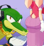  anthro big_butt breasts butt clothed clothing crocodilian duo female hi_res kappa_spark lagomorph leporid male mammal purple_background rabbit reptile scalie sega simple_background sonic_the_hedgehog_(series) vanilla_the_rabbit vector_the_crocodile 