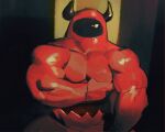  0rang3 2021 among_us barazoku big_muscles bodily_fluids crewmate_(among_us) digital_media_(artwork) digital_painting_(artwork) front_view hi_res horn huge_muscles humanoid innersloth looking_at_viewer male meme muscular muscular_humanoid muscular_male not_furry pecs red_body simple_background solo sweat vein video_games 