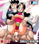  1boy 1girl 2006 altair_(artist) black_hair blue_eyes blush breasts breasts_outside censored clenched_teeth cum cum_in_pussy dated dragon_ball dragonball_z held_up hetero large_testicles long_hair looking_at_viewer mosaic_censoring muscle no_bra no_panties open_mouth overflow recording sex shaved_pussy short_hair son_gohan spread_legs sweat takimoto_dojo teeth twintails vaginal videl video_(object) 