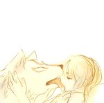  bestiality eyes_closed kiss licking lowres okami ookami_(game) ponytail saliva sucking tongue wolf 