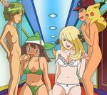  2girls bra fellatio foreskin foursome handjob haruka_(pokemon) kageta kneeling lingerie panties pokemon satoshi_(pokemon) shirona_(pokemon) tagme uncensored 
