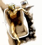  1boy amputation bath blonde_hair cigarette edward_elric freakshow indoors male_focus nude sketch solo 