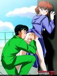  bottomless clothed_sex cunnilingus licking outside public roof school school_uniform skirt tagme urameshi_yusuke yu_yu_hakusho yukimura_keiko 